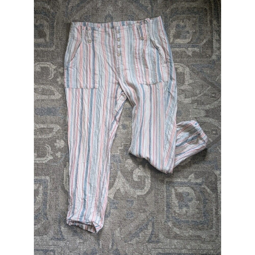 Indigo Rein Linen Women's Lg Jogger Pants Stripped Boho